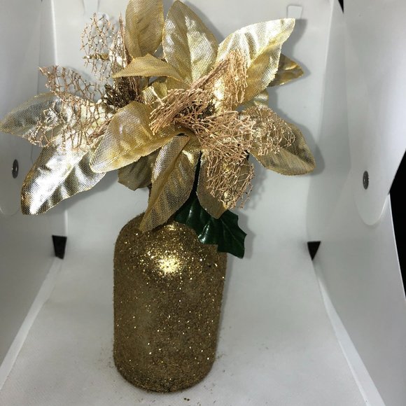 Gold Poinsettia Mini Vase|Poinsettia|Holiday Vase|Vases|Centerpiece|Table Decor - Picture 1 of 2